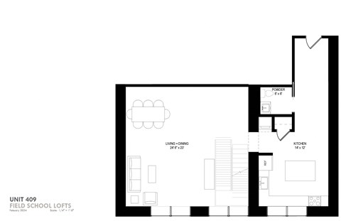 Floor plan for 2 beds, 2.5 baths, 1734 sqft